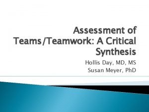 Assessment of TeamsTeamwork A Critical Synthesis Hollis Day