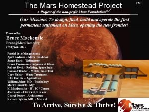 Mars homestead project