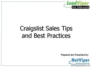 Craigslist Sales Tips and Best Practices Prepared and