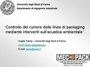 Universit degli Studi di Parma Dipartimento di Ingegneria