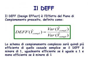 Il DEFF Design EFFect lEffetto del Piano di