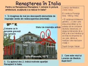 Renaterea n Italia Pentru ce Renaterea Renatere renoire