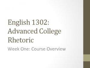 English 1302 Advanced College Rhetoric Week One Course