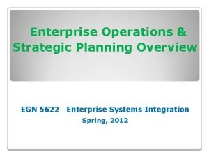 Enterprise Operations Strategic Planning Overview EGN 5622 Enterprise