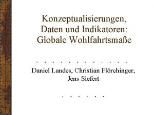 Konzeptualisierungen Daten und Indikatoren Globale Wohlfahrtsmae Daniel Landes