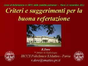 Corso di Refertazione in HRTC delle malattie polmonari