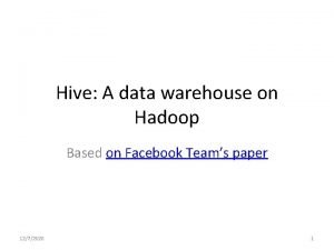 Hive A data warehouse on Hadoop Based on