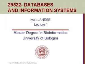 29522 DATABASES AND INFORMATION SYSTEMS Ivan LANESE Lecture