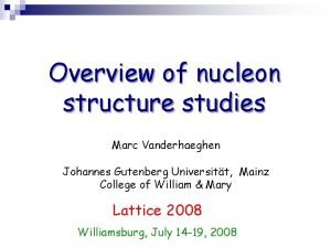 Overview of nucleon structure studies Marc Vanderhaeghen Johannes