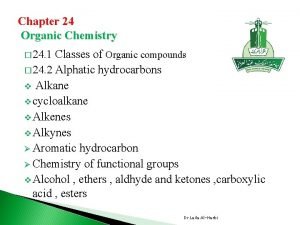 Chapter 24 Organic Chemistry Classes of Organic compounds