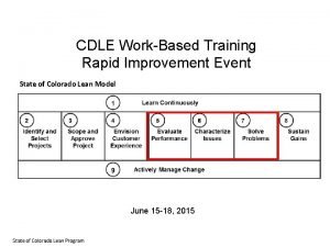 CDLE WorkBased Training Rapid Improvement Event State of