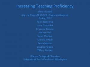 Increasing Teaching Proficiency Martin Kozloff And the Class