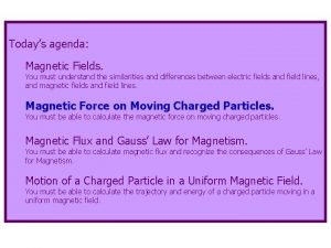 Todays agenda Magnetic Fields You must understand the