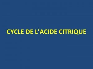 CYCLE DE LACIDE CITRIQUE PLAN I INTRODUCTION II