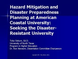 Hazard Mitigation and Disaster Preparedness Planning at American