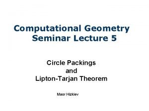 Computational Geometry Seminar Lecture 5 Circle Packings and