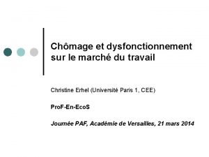 Chmage et dysfonctionnement sur le march du travail