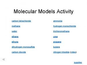 Molecular Models Activity carbon tetrachloride ammonia methane hydrogen