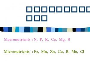 Macronutrients N P K Ca Mg S Micronutrients