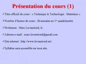 Prsentation du cours 1 Titre officiel du cours