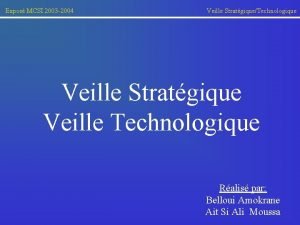 Expos MCSI 2003 2004 Veille StratgiqueTechnologique Veille Stratgique