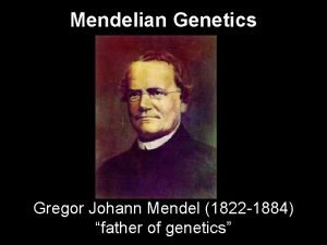 Mendelian Genetics Gregor Johann Mendel 1822 1884 father