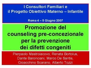 I Consultori Familiari e il Progetto Obiettivo Materno