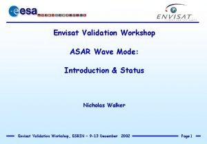 Envisat Validation Workshop ASAR Wave Mode Introduction Status
