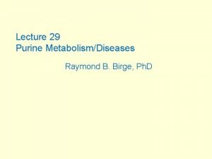 Lecture 29 Purine MetabolismDiseases Raymond B Birge Ph
