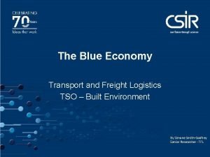 The Blue Economy Transport and Freight Logistics TSO
