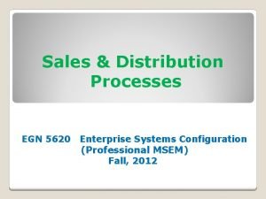 Sales Distribution Processes EGN 5620 Enterprise Systems Configuration