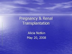 Pregnancy Renal Transplantation Alicia Notkin May 20 2008