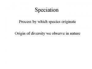 Speciation Process by which species originate Origin of