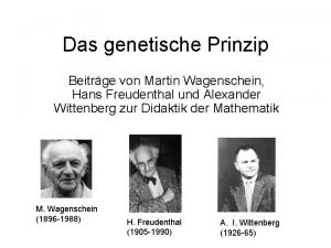 Das genetische Prinzip Beitrge von Martin Wagenschein Hans