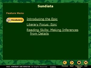 Sundiata Feature Menu Introducing the Epic Literary Focus