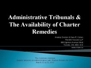 Administrative Tribunals The Availability of Charter Remedies Anatoly