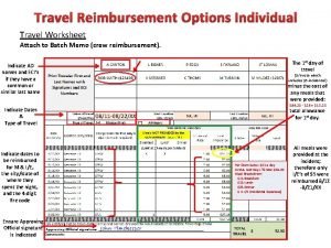 Travel Reimbursement Options Individual Travel Worksheet Attach to