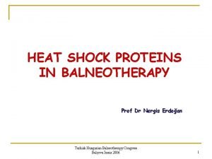 HEAT SHOCK PROTEINS IN BALNEOTHERAPY Prof Dr Nergis