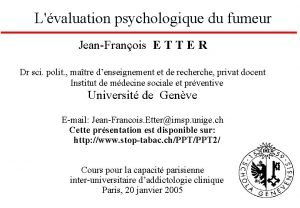 Lvaluation psychologique du fumeur JeanFranois E T T