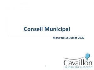 Conseil Municipal Mercredi 15 Juillet 2020 1 SYNTHESE