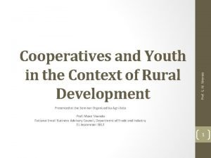 Prof G M Nkondo Cooperatives and Youth in