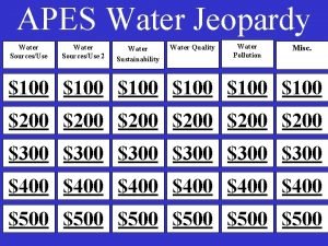 APES Water Jeopardy Water SourcesUse 2 Water Sustainability