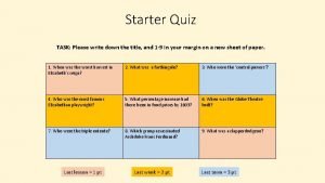 Starter Quiz TASK Please write down the title