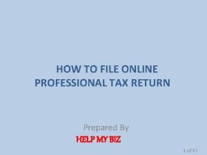 HOW TO FILE ONLINE PROFESSIONAL TAX RETURN Prepared