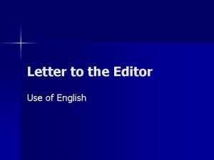 Letter to the editor introduction