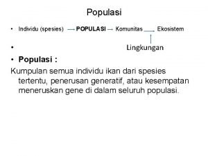 Populasi Individu spesies POPULASI Komunitas Ekosistem Lingkungan Populasi