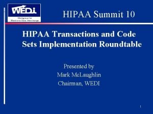 HIPAA Summit 10 HIPAA Transactions and Code Sets