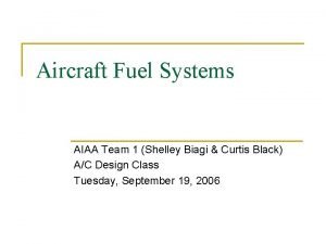 Aircraft Fuel Systems AIAA Team 1 Shelley Biagi