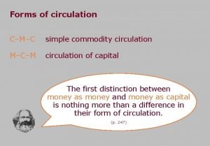 Forms of circulation CMC simple commodity circulation MCM