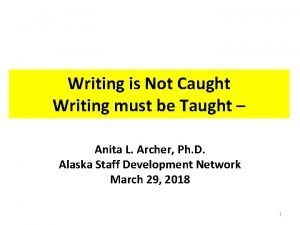 Writing is Not Caught Writing must be Taught